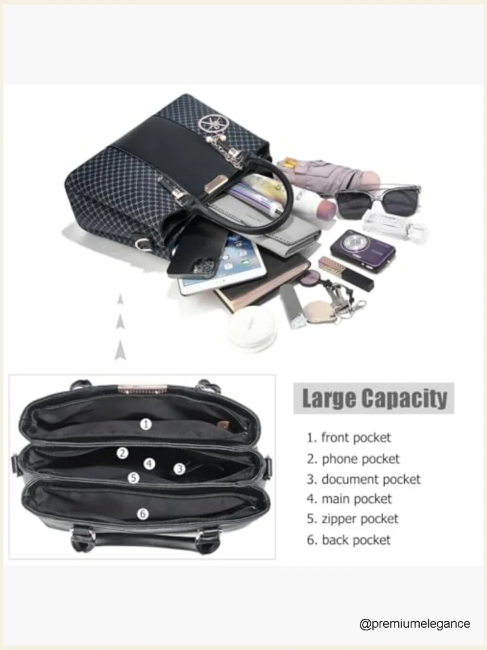 3-Zip Compartments Tote Satchel Shoulder Bag for Women